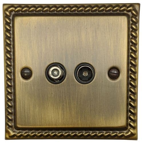 G&H MAB38B Monarch Roped Antique Brass 1 Gang TV Coax & Satellite Socket Point