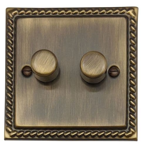 G&H MAB522 Monarch Roped Antique Brass 2 Gang 1 or 2 Way LED Dimmer Switch