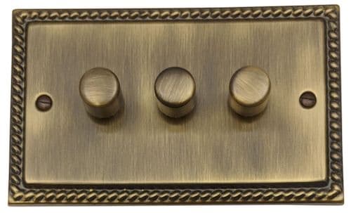 G&H MAB523 Monarch Roped Antique Brass 3 Gang 1 or 2 Way LED Dimmer Switch
