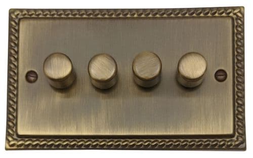 G&H MAB524 Monarch Roped Antique Brass 4 Gang 1 or 2 Way LED Dimmer Switch