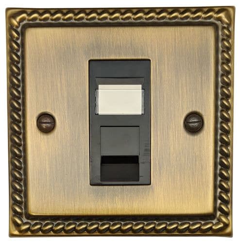 G&H MAB61B Monarch Roped Antique Brass 1 Gang RJ45 Cat5e Data Socket