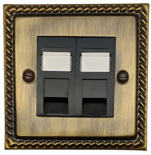 G&H MAB62B Monarch Roped Antique Brass 2 Gang RJ45 Cat5e Data Socket Point