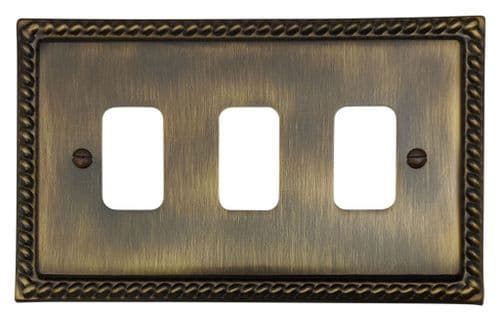 G&H MAB73 Monarch Roped Antique Brass 3 Gang Grid Plate to suit G&H Grid Modules