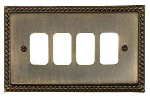 G&H MAB74 Monarch Roped Antique Brass 4 Gang Grid Plate to suit G&H Grid Modules