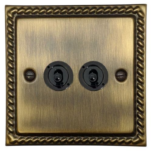 G&H MAB82C-FBK Monarch Roped Antique Brass 2 Gang Intermediate Toggle Light Switch