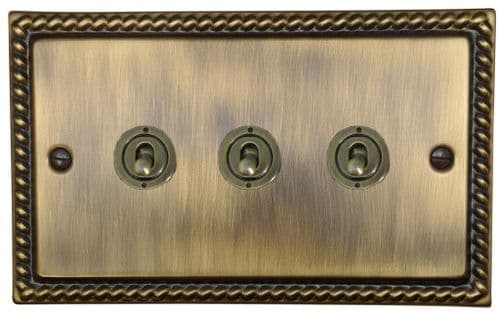 G&H MAB83D-AB Monarch Roped Antique Brass 3 Gang Intermediate Toggle Light Switch