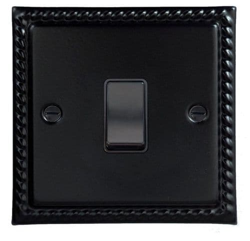 G&H MFB1B Monarch Roped Matt Black 1 Gang 1 or 2 Way Rocker Light Switch