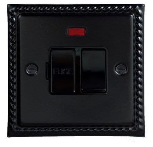 G&H MFB27B Monarch Roped Matt Black 1 Gang Fused Spur 13A Switched & Neon