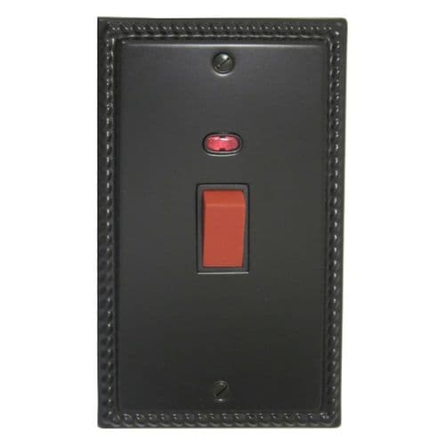G&H MFB28B Monarch Roped Matt Black 45 Amp DP Cooker Switch & Neon Vertical Plate