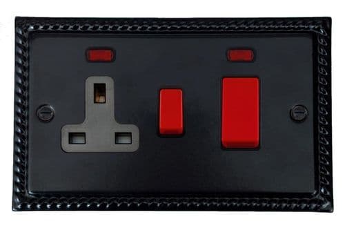 G&H MFB29B Monarch Roped Matt Black 45 Amp DP Cooker Switch & 13A Switched Socket