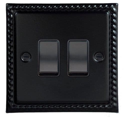 G&H MFB2B Monarch Roped Matt Black 2 Gang 1 or 2 Way Rocker Light Switch