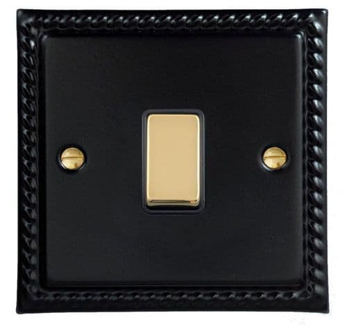 G&H MFB301-PB Monarch Roped Matt Black 1 Gang 1 or 2 Way Rocker Light Switch