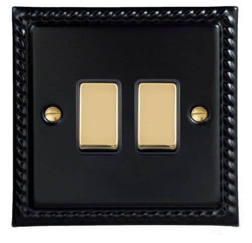 G&H MFB302-PB Monarch Roped Matt Black 2 Gang 1 or 2 Way Rocker Light Switch