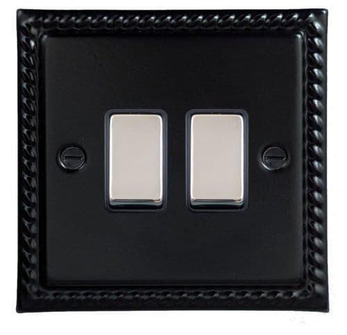 G&H MFB302-PC Monarch Roped Matt Black 2 Gang 1 or 2 Way Rocker Light Switch