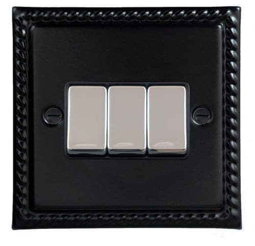 G&H MFB303-PC Monarch Roped Matt Black 3 Gang 1 or 2 Way Rocker Light Switch