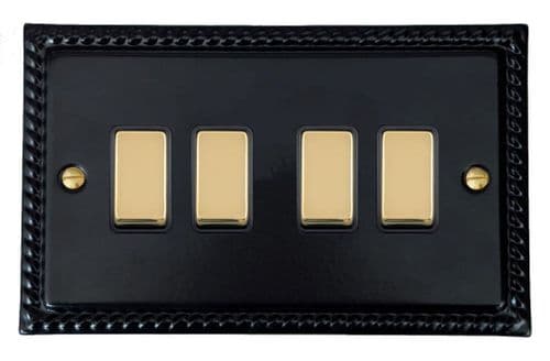G&H MFB304-PB Monarch Roped Matt Black 4 Gang 1 or 2 Way Rocker Light Switch