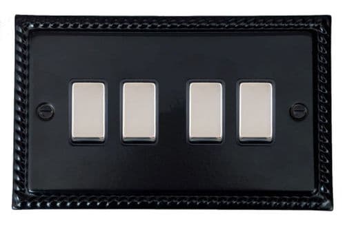 G&H MFB304-PC Monarch Roped Matt Black 4 Gang 1 or 2 Way Rocker Light Switch