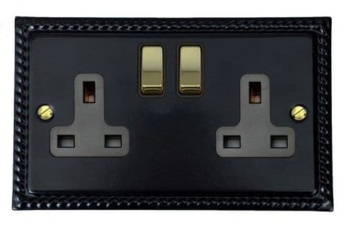 G&H MFB310-PB Monarch Roped Matt Black 2 Gang Double 13A Switched Plug Socket