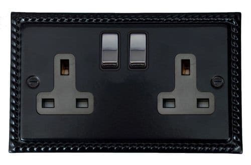 G&H MFB310-PC Monarch Roped Matt Black 2 Gang Double 13A Switched Plug Socket