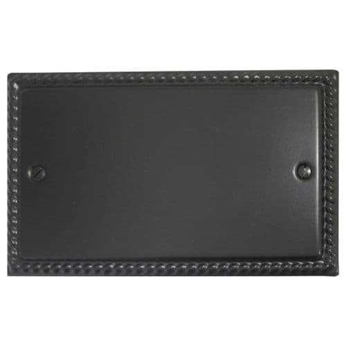 G&H MFB32 Monarch Roped Matt Black 2 Gang Double Blank Plate