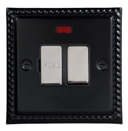 G&H MFB327-PC Monarch Roped Matt Black 1 Gang Fused Spur 13A Switched & Neon