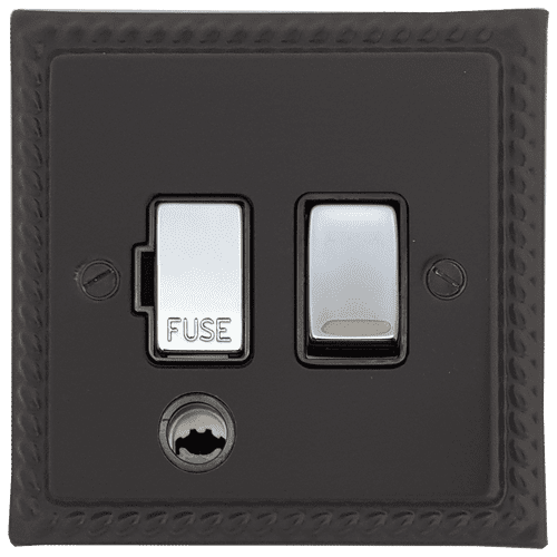 G&H MFB356-PC Monarch Roped Matt Black 1 Gang Fused Spur 13A Switched & Flex Outlet