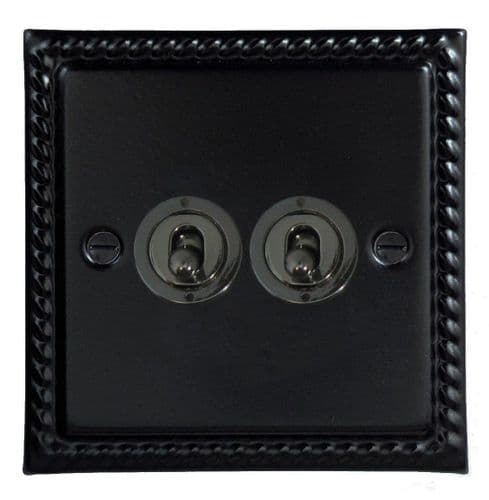 G&H MFB382-BN Monarch Roped Matt Black 2 Gang 2 Way Toggle Light Switch