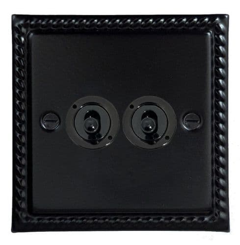 G&H MFB382-FBK Monarch Roped Matt Black 2 Gang 1 or 2 Way Toggle Light Switch