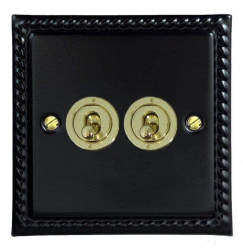 G&H MFB382-PB Monarch Roped Matt Black 2 Gang 1 or 2 Way Toggle Light Switch