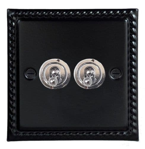 G&H MFB382-PC Monarch Roped Matt Black 2 Gang 1 or 2 Way Toggle Light Switch