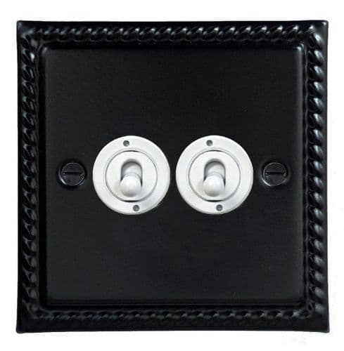 G&H MFB382-W Monarch Roped Matt Black 2 Gang 1 or 2 Way Toggle Light Switch
