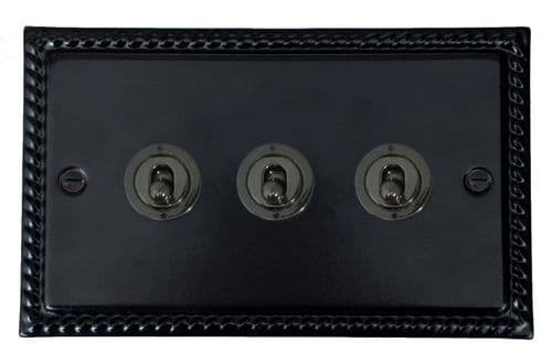 G&H MFB383-BN Monarch Roped Matt Black 3 Gang 2 Way Toggle Light Switch