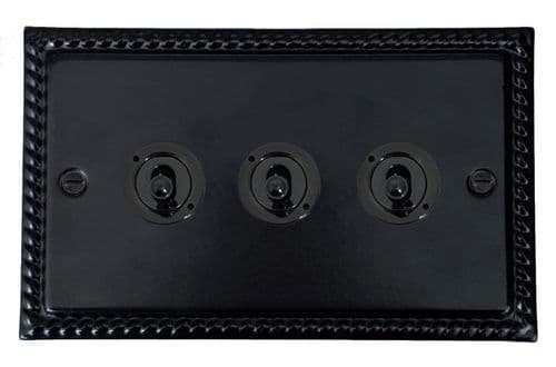 G&H MFB383-FBK Monarch Roped Matt Black 3 Gang 1 or 2 Way Toggle Light Switch