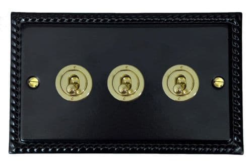 G&H MFB383-PB Monarch Roped Matt Black 3 Gang 1 or 2 Way Toggle Light Switch