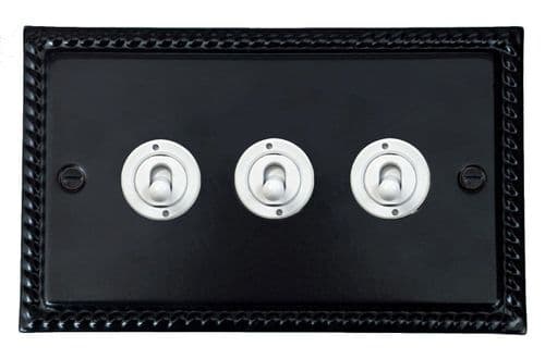 G&H MFB383-W Monarch Roped Matt Black 3 Gang 1 or 2 Way Toggle Light Switch