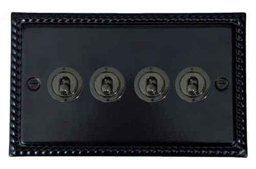 G&H MFB384-BN Monarch Roped Matt Black 4 Gang 2 Way Toggle Light Switch