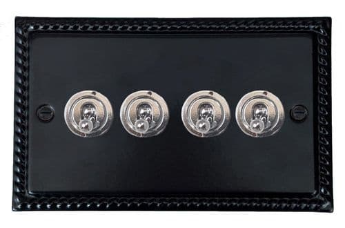 G&H MFB384-PC Monarch Roped Matt Black 4 Gang 1 or 2 Way Toggle Light Switch