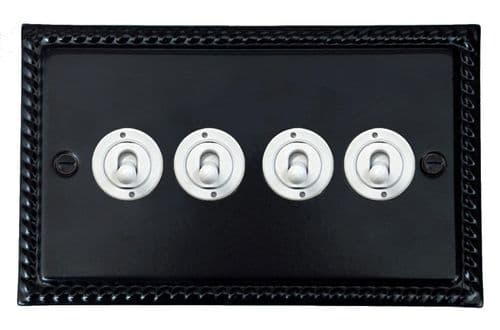 G&H MFB384-W Monarch Roped Matt Black 4 Gang 1 or 2 Way Toggle Light Switch