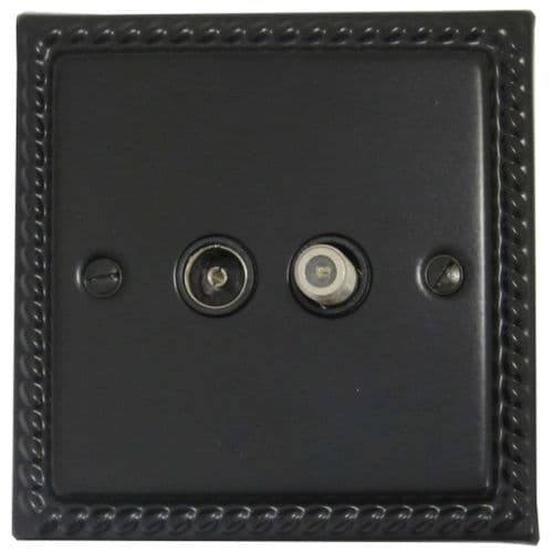 G&H MFB38B Monarch Roped Matt Black 1 Gang TV Coax & Satellite Socket Point