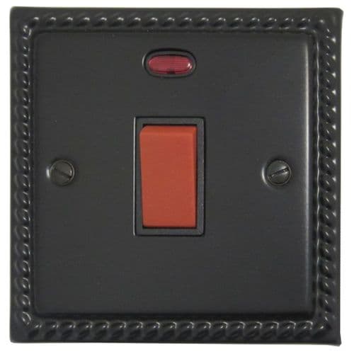 G&H MFB46B Monarch Roped Matt Black 45 Amp DP Cooker Switch & Neon Single Plate