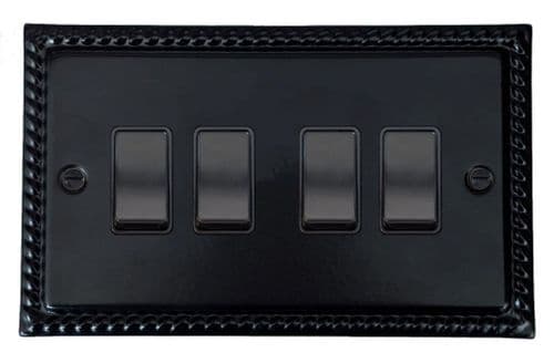 G&H MFB4B Monarch Roped Matt Black 4 Gang 1 or 2 Way Rocker Light Switch