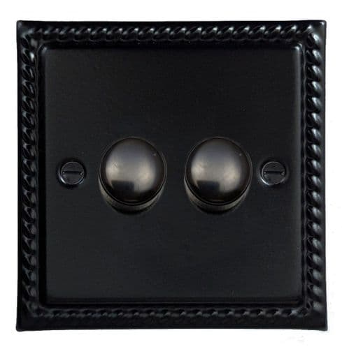 G&H MFB522-FBK Monarch Roped Matt Black 2 Gang 1 or 2 Way LED Dimmer Switch