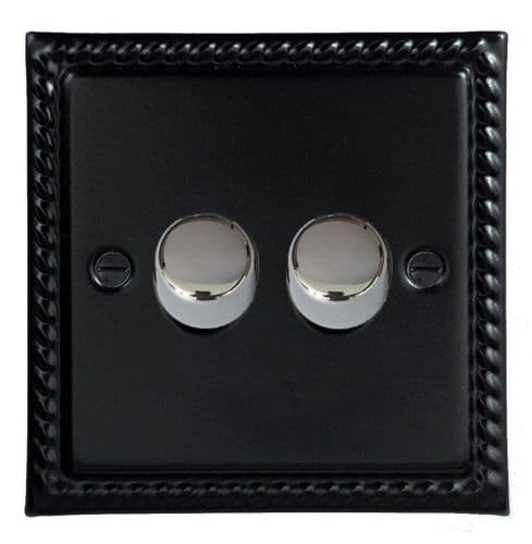 G&H MFB522-PC Monarch Roped Matt Black 2 Gang 1 or 2 Way LED Dimmer Switch