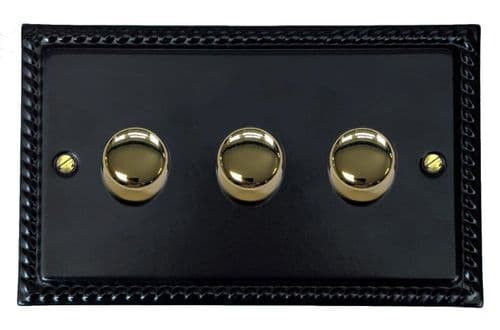 G&H MFB523-PB Monarch Roped Matt Black 3 Gang 1 or 2 Way LED Dimmer Switch