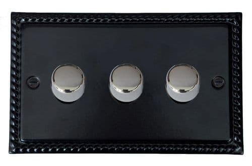 G&H MFB523-PC Monarch Roped Matt Black 3 Gang 1 or 2 Way LED Dimmer Switch