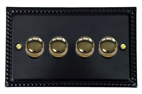 G&H MFB524-PB Monarch Roped Matt Black 4 Gang 1 or 2 Way LED Dimmer Switch