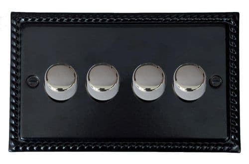 G&H MFB524-PC Monarch Roped Matt Black 4 Gang 1 or 2 Way LED Dimmer Switch
