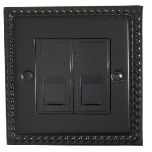 G&H MFB62B Monarch Roped Matt Black 2 Gang RJ45 Cat5e Data Socket Point