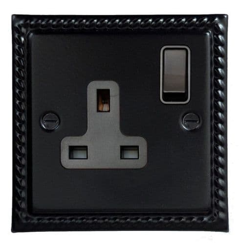 G&H MFB9B Monarch Roped Matt Black 1 Gang Single 13A Switched Plug Socket