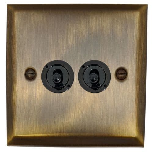 G&H SAB382-FBK Spectrum Plate Antique Brass 2 Gang 2 Way Toggle Light Switch